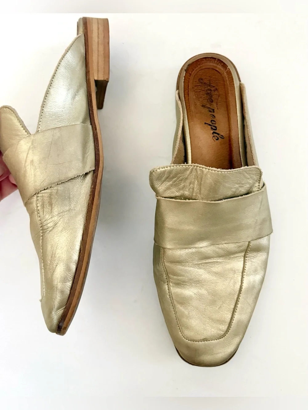 Free People At Ease Mules Slides Flats Metallic Gold Loafer Size 9.5
